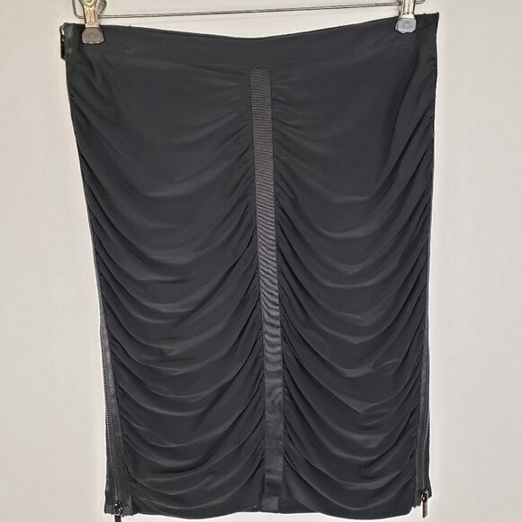 Cache Ruched Pencil Skirt Side Zipper Black Draping Cocktail Whimsigoth Size 6 - Picture 3 of 8
